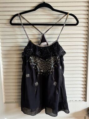 Free People Silk Embellished Tank Top size 8